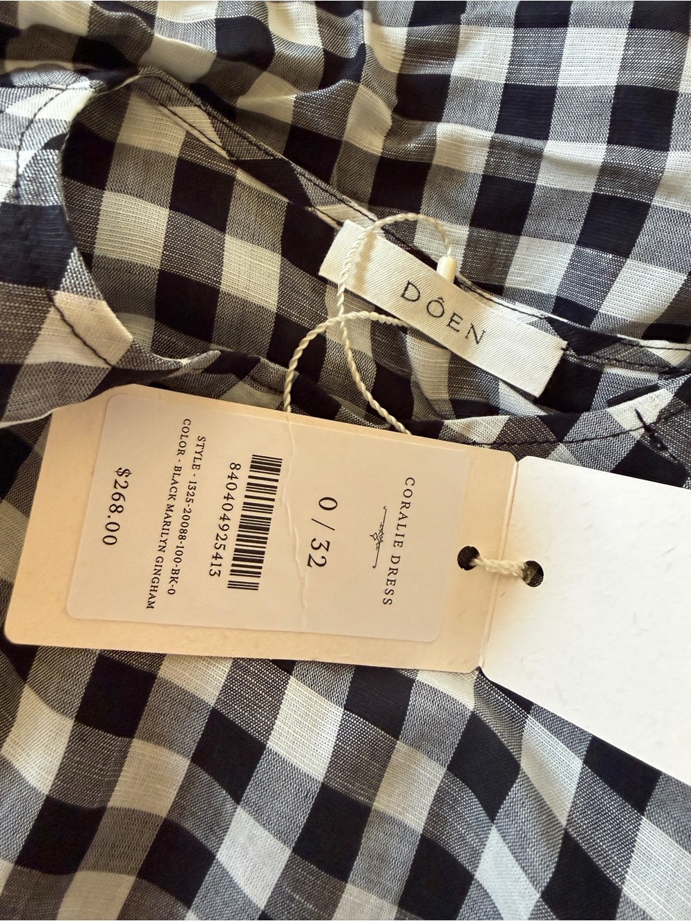 Doen Coralie Dress in Black Marilyn Gingham sz 0 XS NWT - Picture 3 of 5